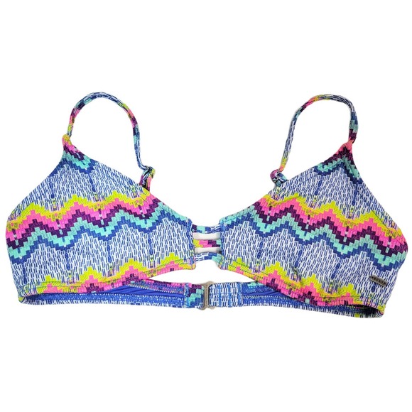 Roxy Bikini Top Womens Small Neon Florescent Blue Pink Yellow Boho Abstract - Picture 3 of 11